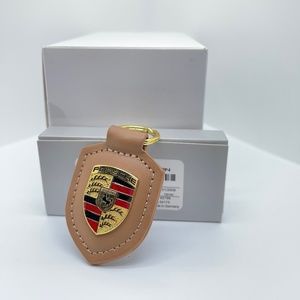 Porsche leather KeyFob Keyring Keychain BEIGE NEW